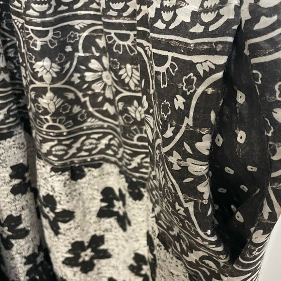 Ramona Rull Vintage 1970s Puff Sleeve Black and White Maxi Dress Embellished - Picture 4 of 5